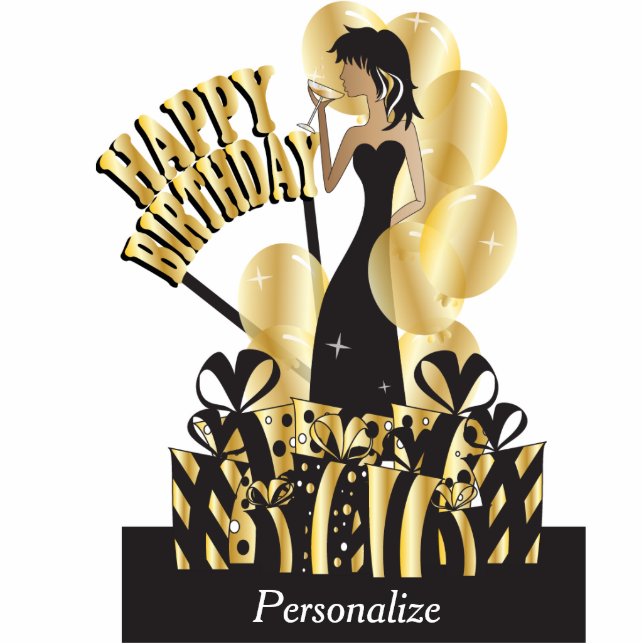 Happy Birthday Diva Girl | DIY-naam | Goud Staand Fotobeeldje (Voorkant)