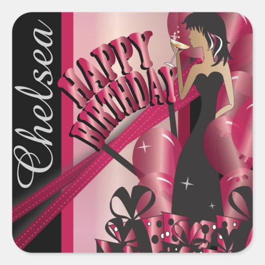 Happy Birthday Diva Girl | DIY-naam | Ruby Red Vierkante Sticker (Voorkant)
