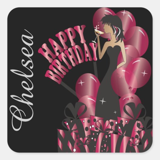Happy Birthday Diva Girl | DIY-naam | Ruby Red Vierkante Sticker (Voorkant)