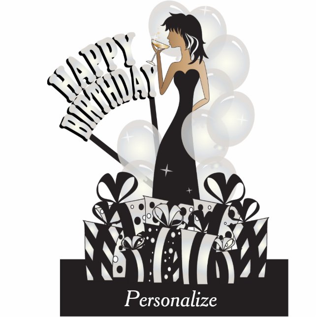 Happy Birthday Diva Girl | DIY-naam | White Pearl Staand Fotobeeldje (Voorkant)