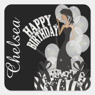 Happy Birthday Diva Girl   DIY-naam   wit Vierkante Sticker