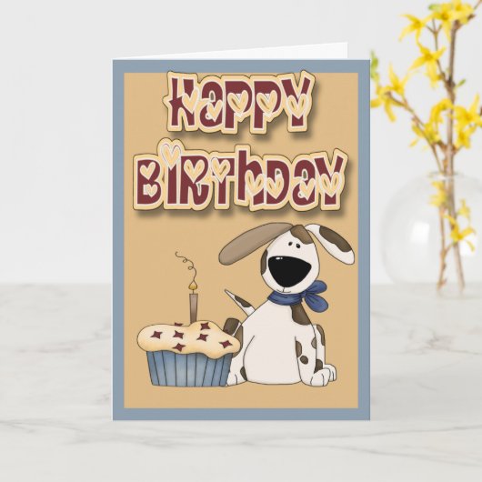 Happy Birthday Dog And Cake Kaart (Gele Bloem)