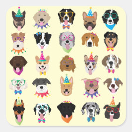 Happy Birthday Dog bezoekt jonge dieren Vierkante Sticker