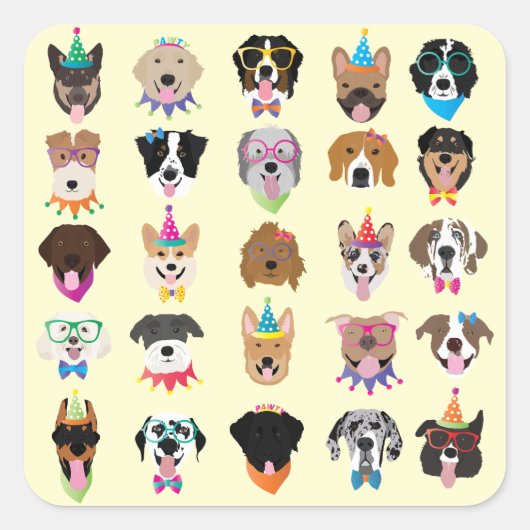 Happy Birthday Dog bezoekt jonge dieren Vierkante Sticker (Voorkant)