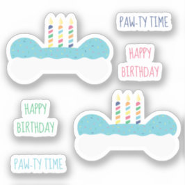 Happy Birthday Dog Bone Cake Sticker