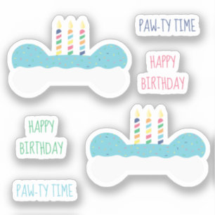 Happy Birthday Dog Bone Cake Sticker