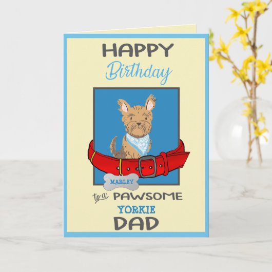 Happy Birthday Dog Daddy Gepersonaliseerde Schatti Kaart (Gele Bloem)