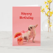 Happy Birthday Dog met Cocktail Drink Celebrate Kaart (Gele Bloem)