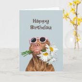 Happy Birthday Dog met Flowers Humor Animal Kaart (Gele Bloem)