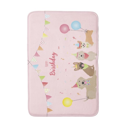 Happy Birthday Dog Party Badmat (Voorkant Verticaal)