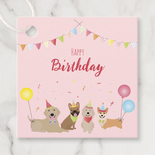 Happy Birthday Dog Party Bedankjes Labels (Voorkant)