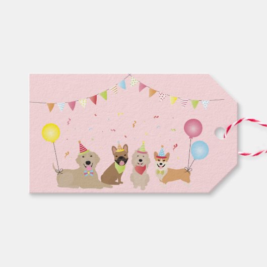 Happy Birthday Dog Party Cadeaulabel (Voorkant (Horizontaal))