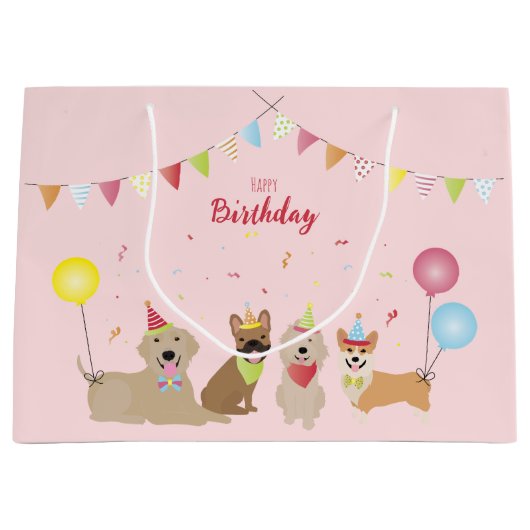 Happy Birthday Dog Party Groot Cadeauzakje (Voorkant)