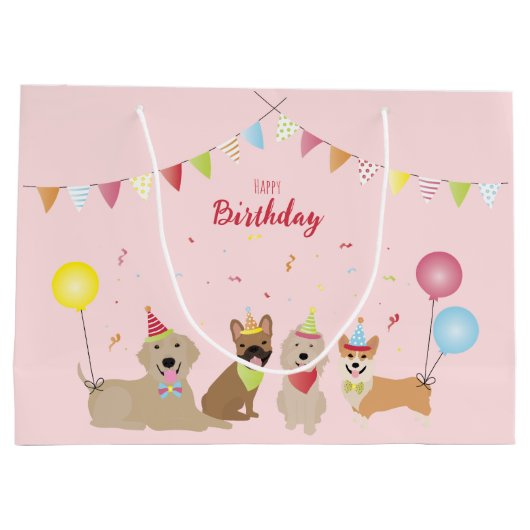 Happy Birthday Dog Party Groot Cadeauzakje (Achterkant)
