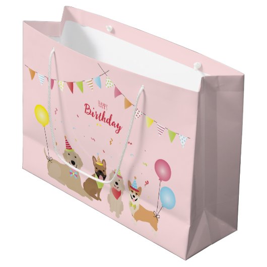 Happy Birthday Dog Party Groot Cadeauzakje (Voorkant Gekanteld)
