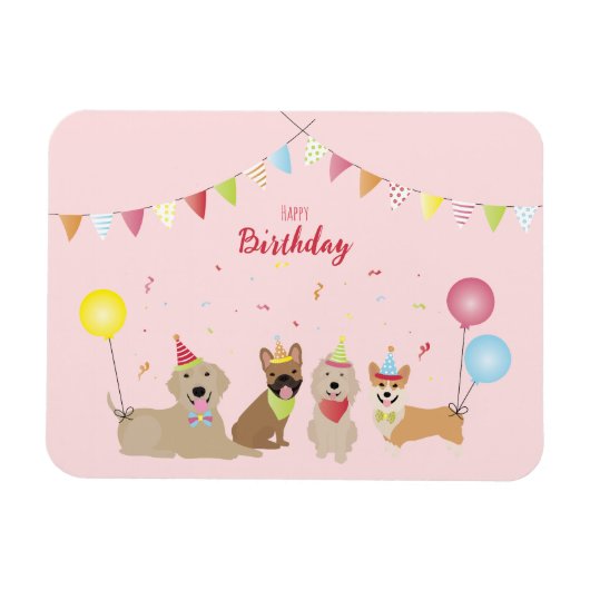 Happy Birthday Dog Party Magneet (Horizontaal)