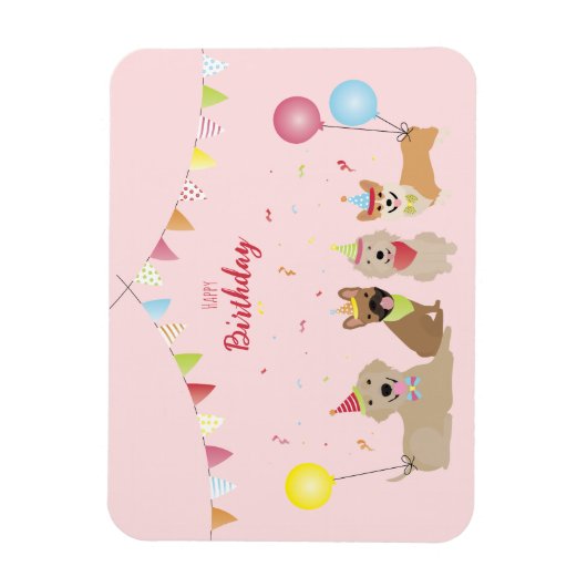 Happy Birthday Dog Party Magneet (Verticaal)