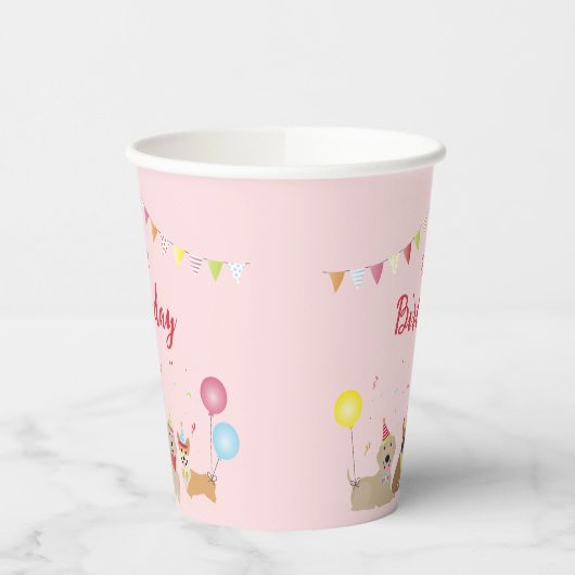 Happy Birthday Dog Party Papieren Bekers (Links)