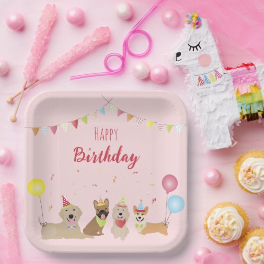Happy Birthday Dog Party Papieren Bordje (Feest)