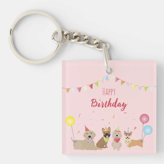 Happy Birthday Dog Party Sleutelhanger (voorkant)