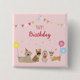 Happy Birthday Dog Party Vierkante Button 5,1 Cm