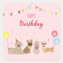 Happy Birthday Dog Party Vierkante Sticker