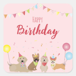 Happy Birthday Dog Party Vierkante Sticker