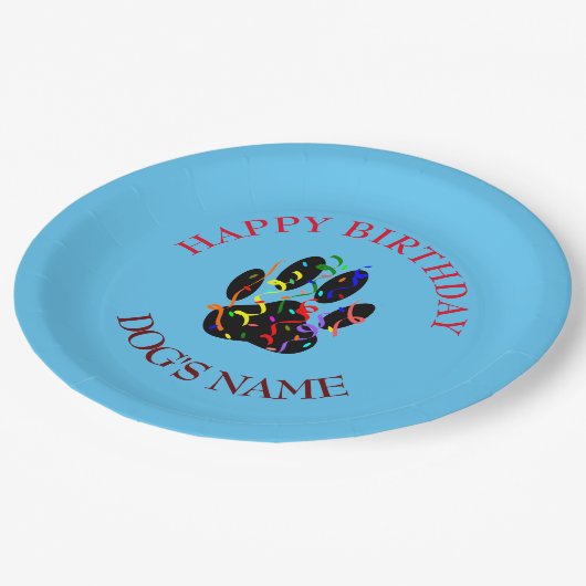 Happy Birthday Dog Paw Confetti Papieren Bordje (Gekanteld)