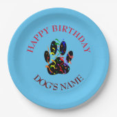 Happy Birthday Dog Paw Confetti Papieren Bordje (Voorkant)
