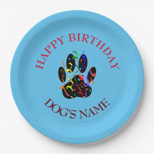 Happy Birthday Dog Paw Confetti Papieren Bordje (Voorkant)