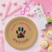 Happy Birthday Dog Paw Confetti Papieren Bordje (Feest)