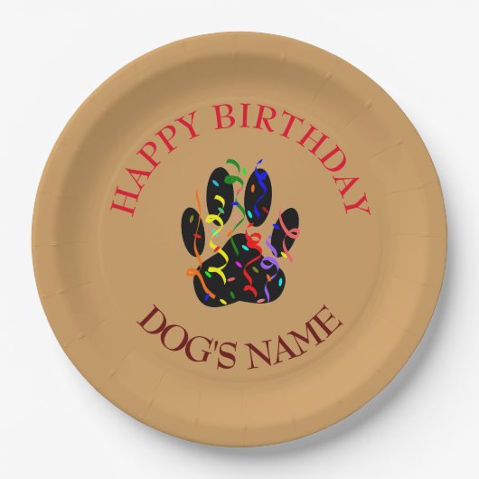 Happy Birthday Dog Paw Confetti Papieren Bordje (Voorkant)