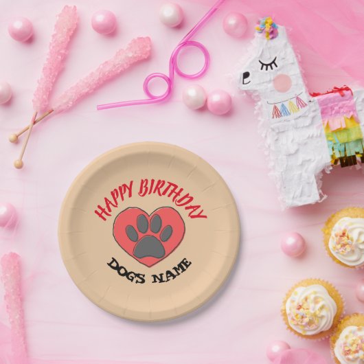 Happy Birthday Dog Paw-tekening Papieren Bordje (Feest)