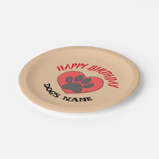 Happy Birthday Dog Paw-tekening Papieren Bordje (Gekanteld)