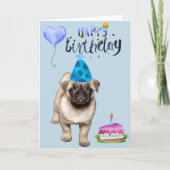 Happy Birthday Dog Pug Puppy Blank Waterverf Kaart (Voorkant)