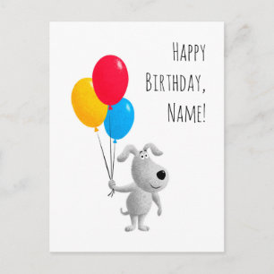 Happy Birthday Dog Puppy Balloons Briefkaart