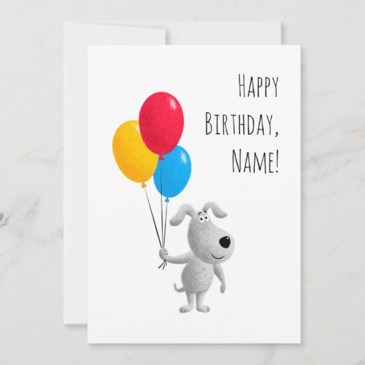 Happy Birthday Dog Puppy Balloons Card (Voorkant)