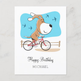Happy Birthday Dog Puppy Biking Riding Bicycle Briefkaart