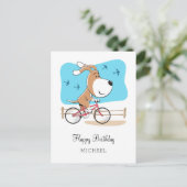 Happy Birthday Dog Puppy Biking Riding Bicycle Briefkaart (Staand voorkant)