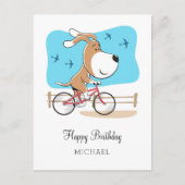 Happy Birthday Dog Puppy Biking Riding Bicycle Briefkaart (Voorkant)