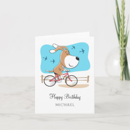 Happy Birthday Dog Puppy Biking Riding Bicycle Kaart