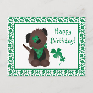 Happy Birthday Dog Shamrock Green Briefkaart