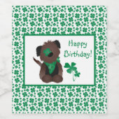 Happy Birthday Dog Shamrock Green Card Wijn Etiket (Enkel label)