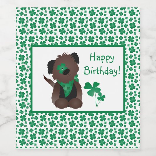 Happy Birthday Dog Shamrock Green Card Wijn Etiket (Enkel label)