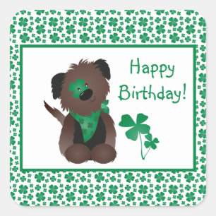 Happy Birthday Dog Shamrock Green Vierkante Sticker