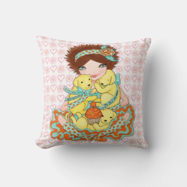 Happy Birthday Doggie mama met gele labs Kussen (Voorkant)