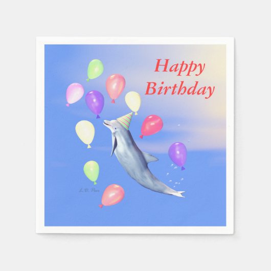 Happy Birthday Dolphin en Balloons Servetten (Voorkant)