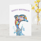 Happy Birthday Dolphin in Color Pencil Kaart (Gele Bloem)