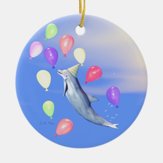 Happy Birthday Dolphin Keramisch Ornament (Voorkant)