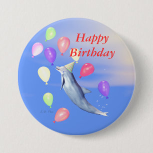 Happy Birthday Dolphin Ronde Button 7,6 Cm